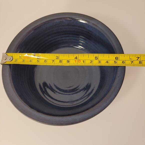 Krause Vintage Pottery Bowl Clay Geometric 1987 Handmade Blue Interior - Picture 7 of 8